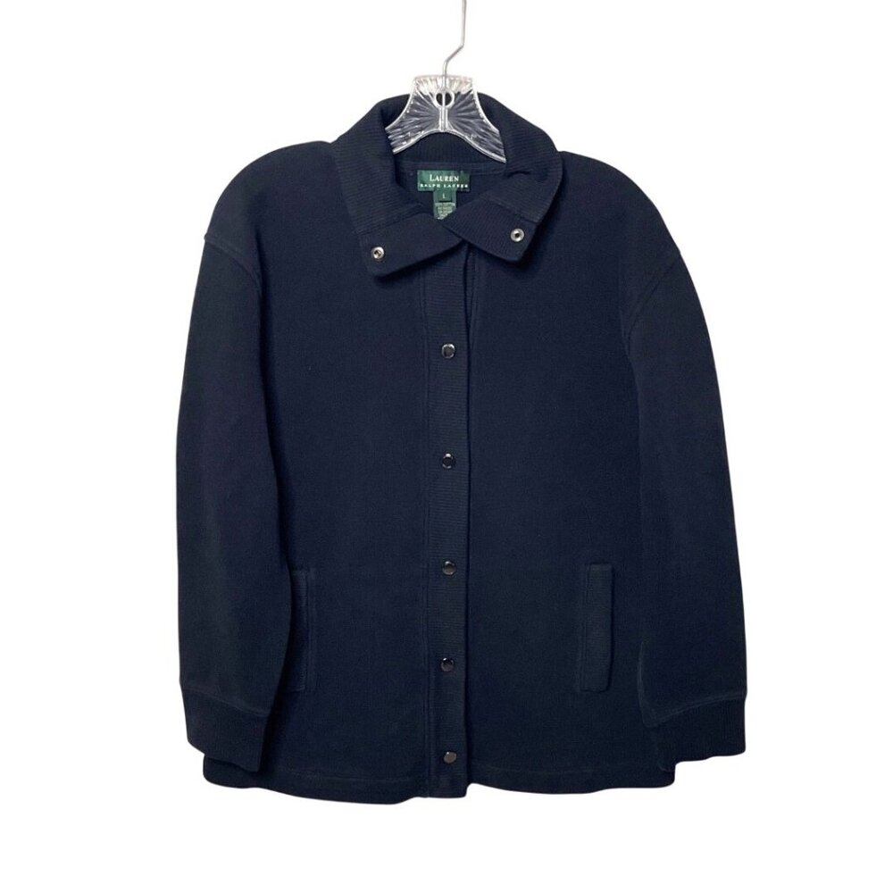 Lauren Ralph Lauren Womens Long Sleeve Button-Up Black Cotton Knit Jacket Size L